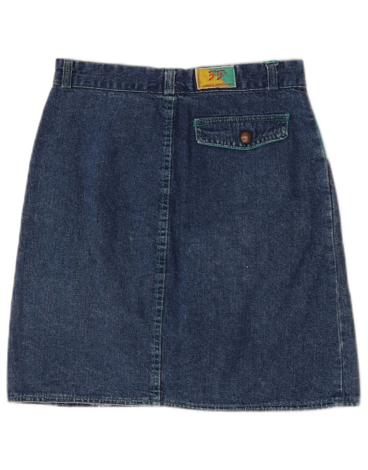 vintage Femme Mini Jupe En Jean W26 Petit Colorblock Bleu Marine