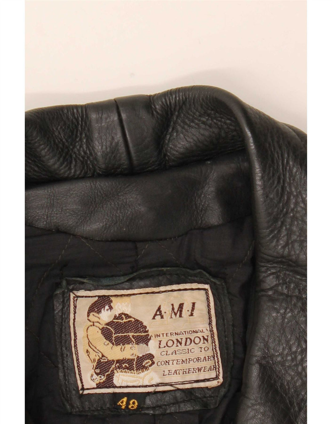 AMI Veste de motard en cuir pour homme UK 48 4XL Noir