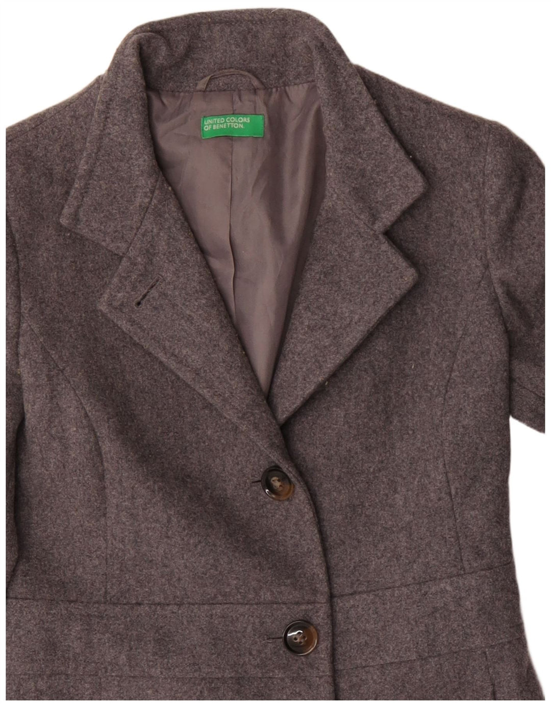 Benetton Pardessus Femme UK 8 Petite Laine Grise
