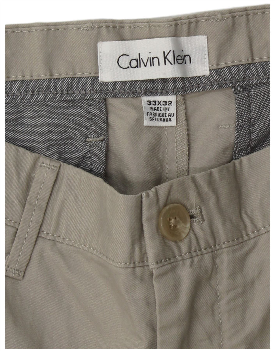CALVIN KLEIN Pantalon Chino Droit Homme W33 L32 Gris Coton