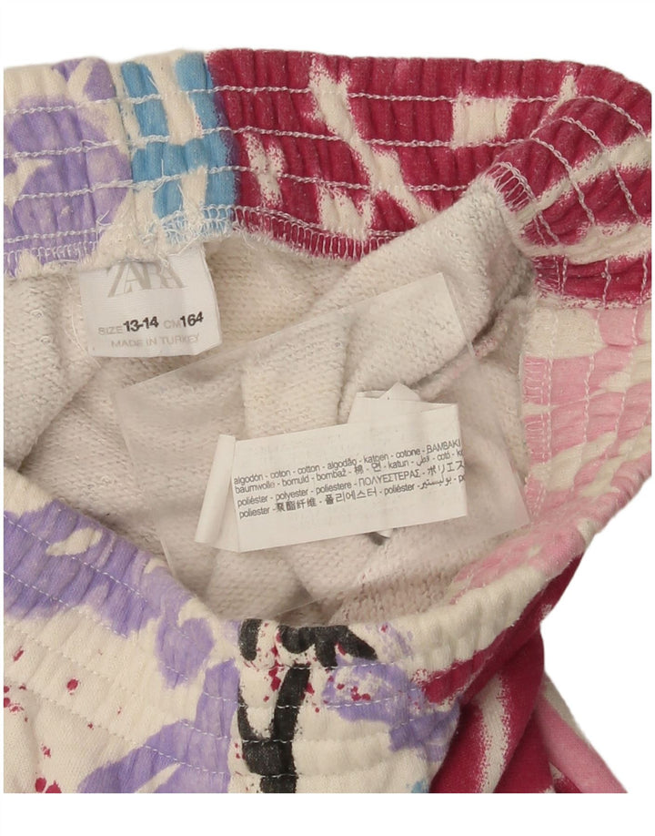 ZARA Pantalon de survêtement graphique pour fille 13-14 ans en coton blanc cassé