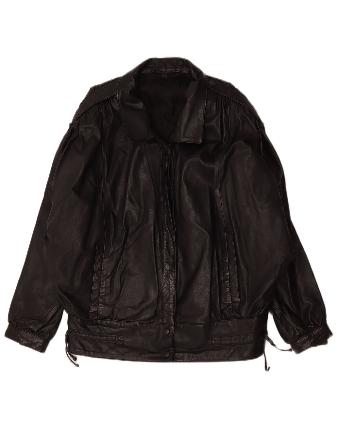 Veste en cuir surdimensionnée femme vintage EU 36 Petit cuir noir