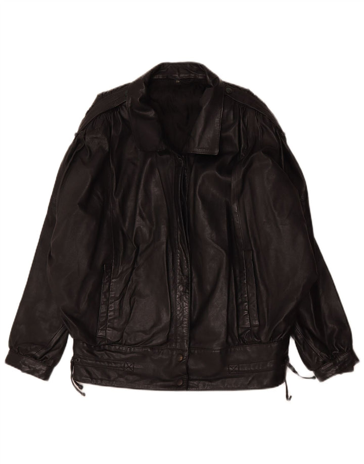 Veste en cuir surdimensionnée femme vintage EU 36 Petit cuir noir