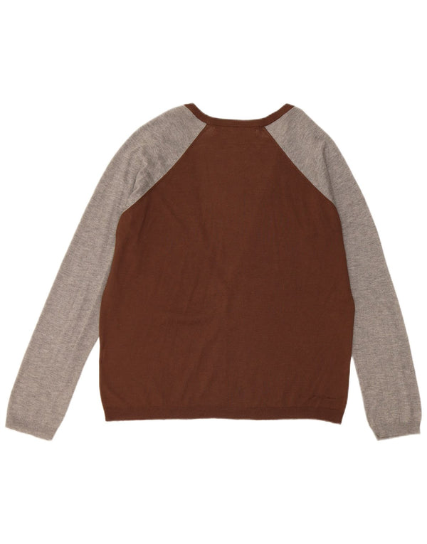 Zara Womens Cardigan Sweater UK 16 Large Brown Colourblock Viscose