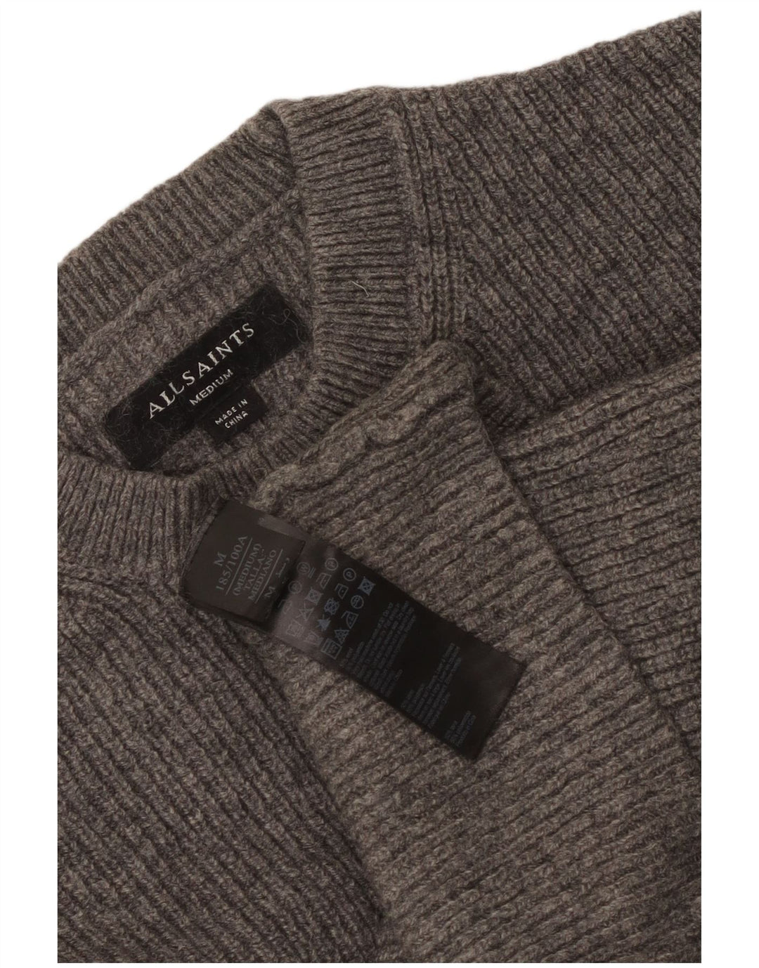 All Saints Pull surdimensionné à col rond pour femme UK 14 Laine gris moyen