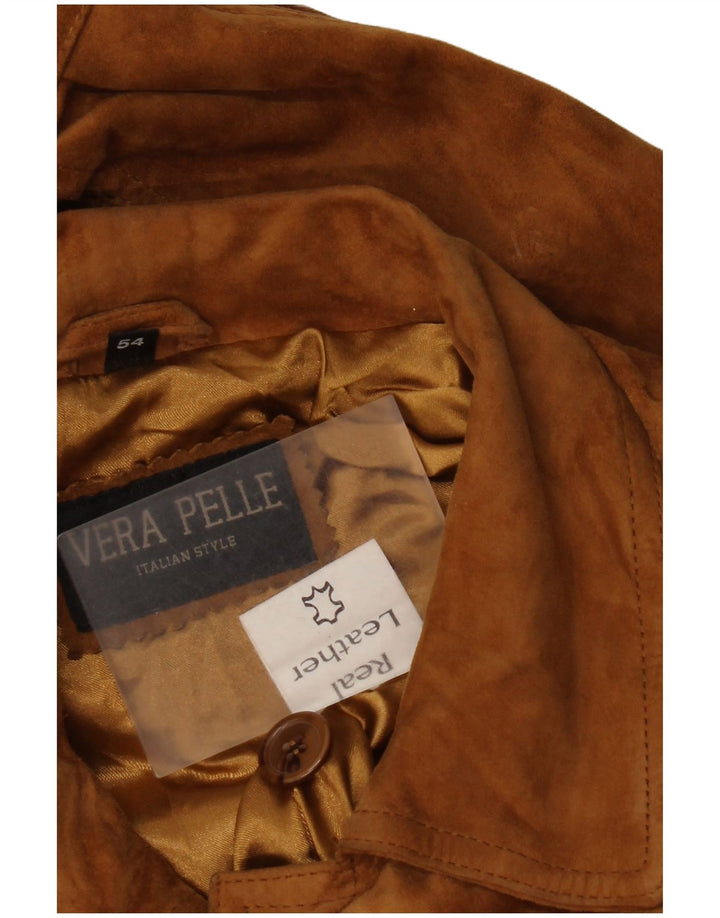 vintage Mens Suede Bomber Jacket IT 54 2XL Cuir Marron