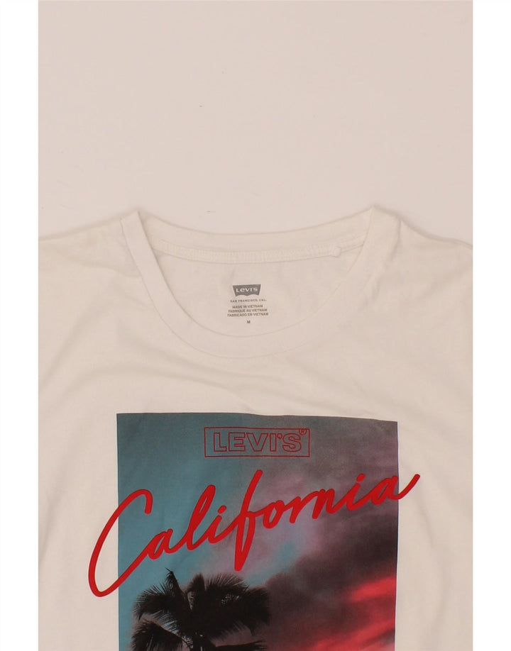 LEVI'S Womens Graphic T-Shirt Top UK 12 Medium White Cotton Vintage Levi's and Second-Hand Levi's from Messina Hembry 