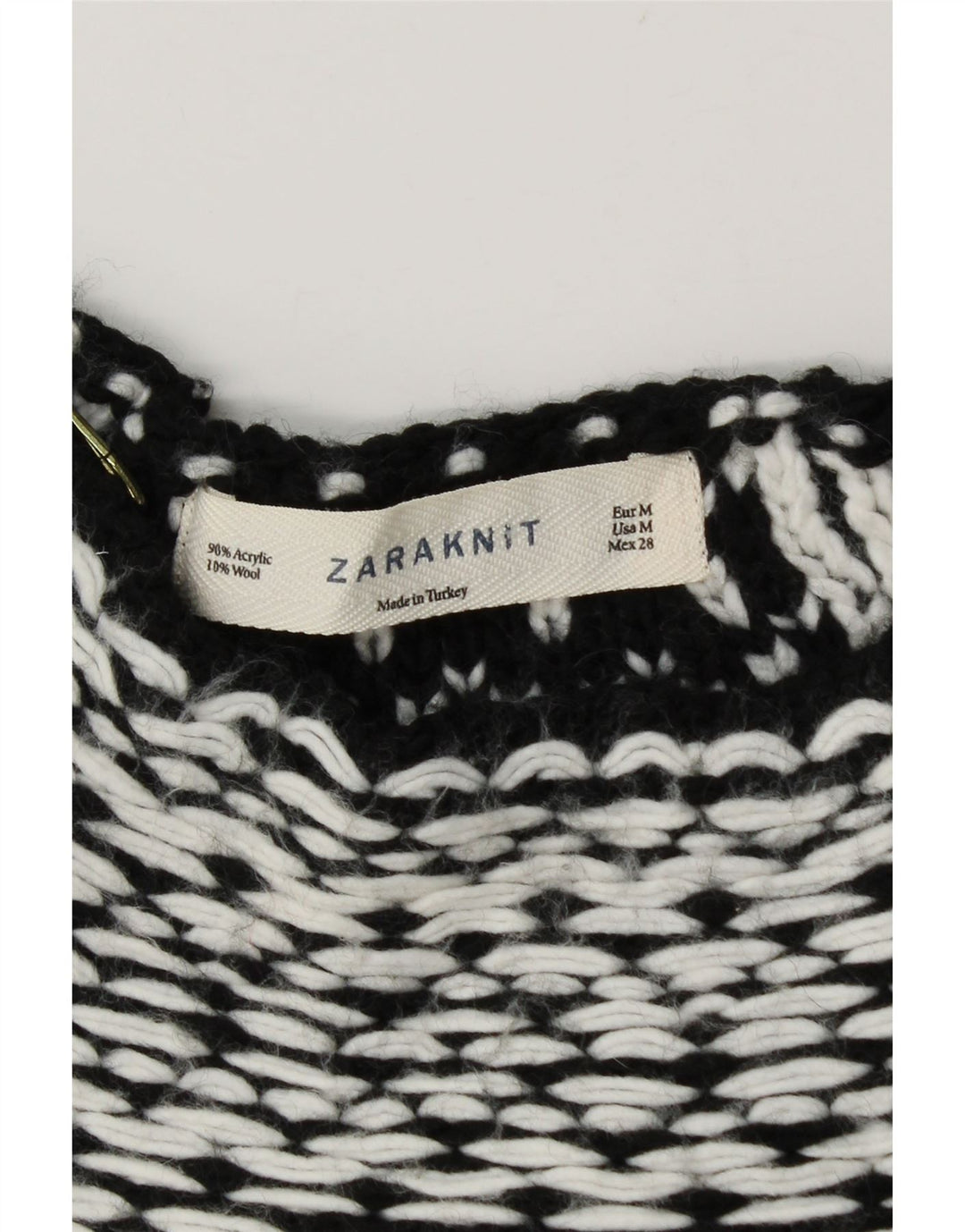 Zara Pull col bateau pour femme UK 14 Medium Noir Géométrique