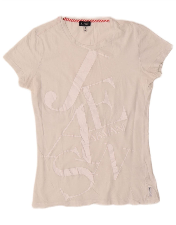 ARMANI JEANS T-shirt graphique femme EU 40 coton blanc moyen