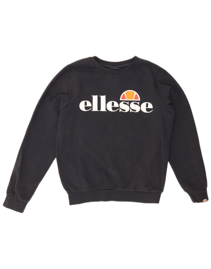 ELLESSE Sweat-shirt court graphique pour femme UK 10 Petit coton noir