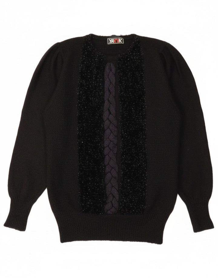 vintage Femme Crew Neck Jumper Pull IT 44 Moyen Noir