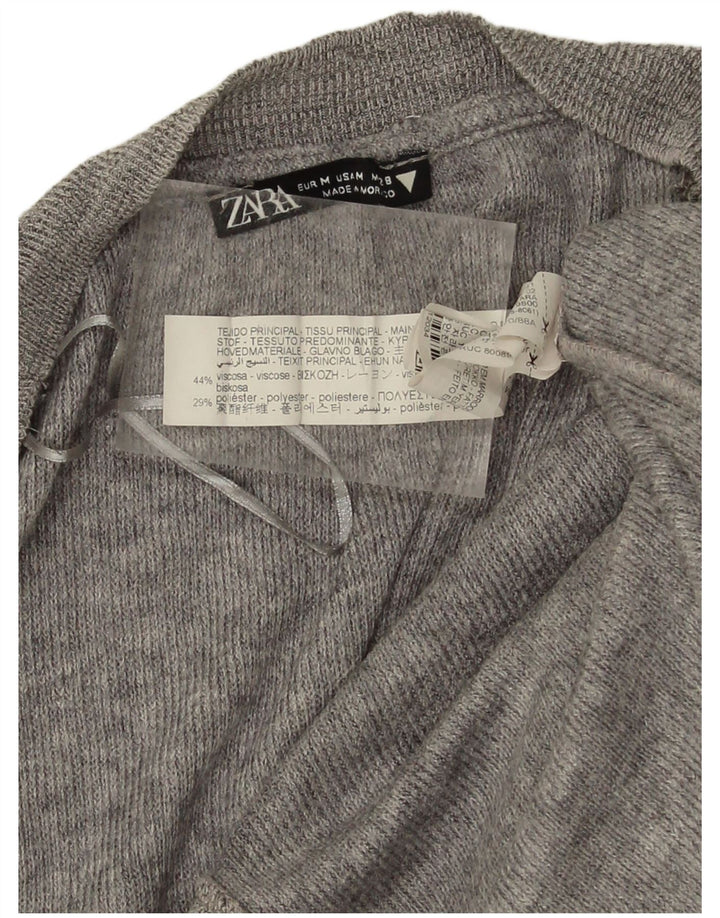 Zara Womens Crop Oversize Cardigan Pull UK 12 Gris Moyen Viscose