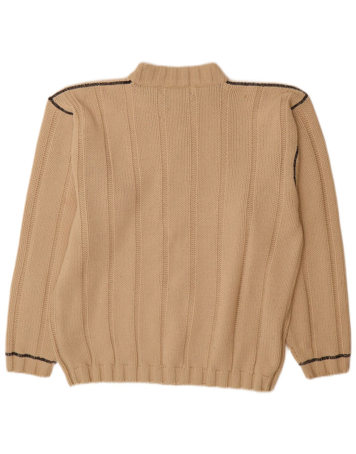 vintage Mens Turtle Neck Jumper Pull Moyen Beige Rayé
