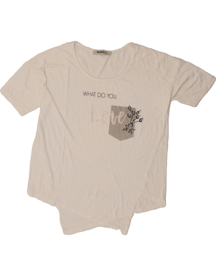 DESIGUAL Womens Graphic Asymmetric Blouse Top UK 16 Large White Vintage Desigual and Second-Hand Desigual from Messina Hembry 