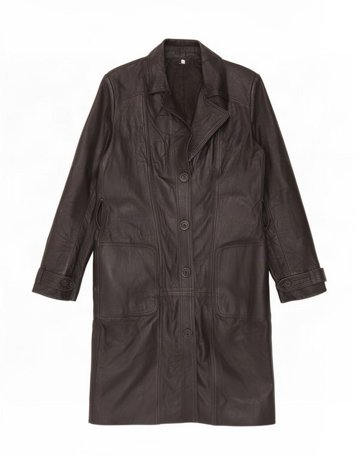 manteau en cuir femme vintage IT 46 Grand Noir
