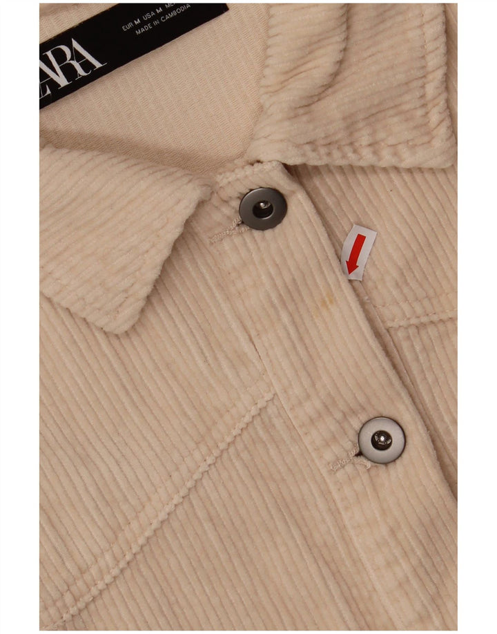 ZARA Chemise surdimensionnée en velours côtelé pour femme UK 14 Medium Off White Cotton