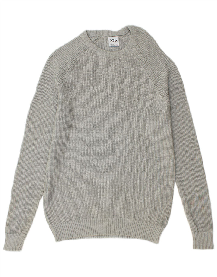 Zara Pull Col Rond Homme Gris Moyen Coton