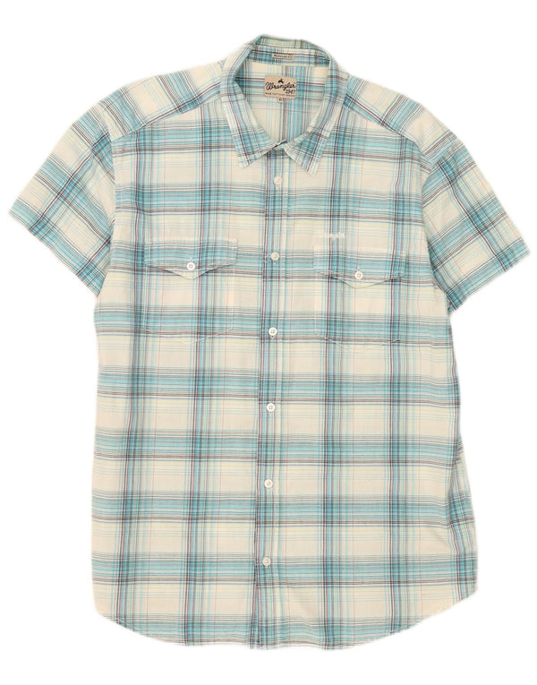 Wrangler Chemise en flanelle à manches courtes pour homme XL Bleu à carreaux en coton