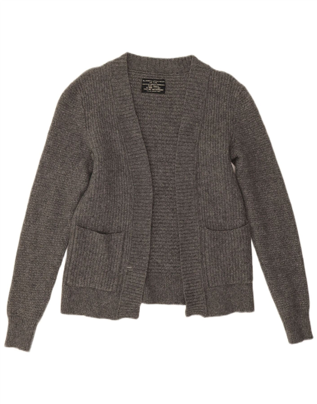 All Saints Pull cardigan ouvert pour femme UK 10 Small Gris Laine d'agneau