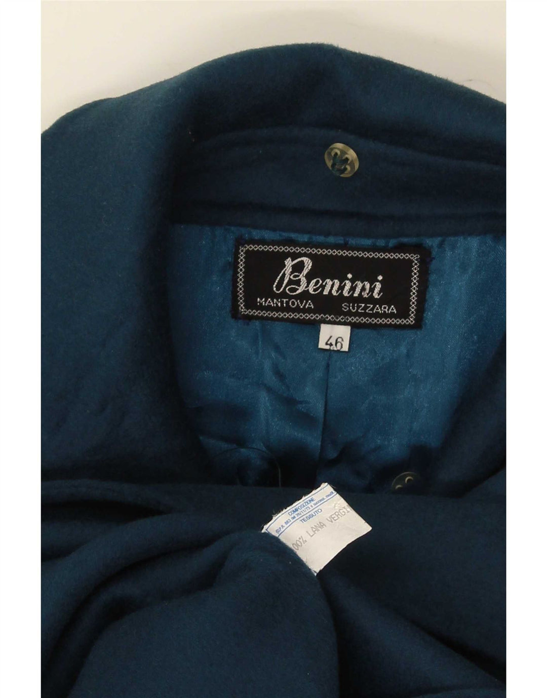 vintage Femme Pardessus IT 46 Grande Laine Bleu Marine