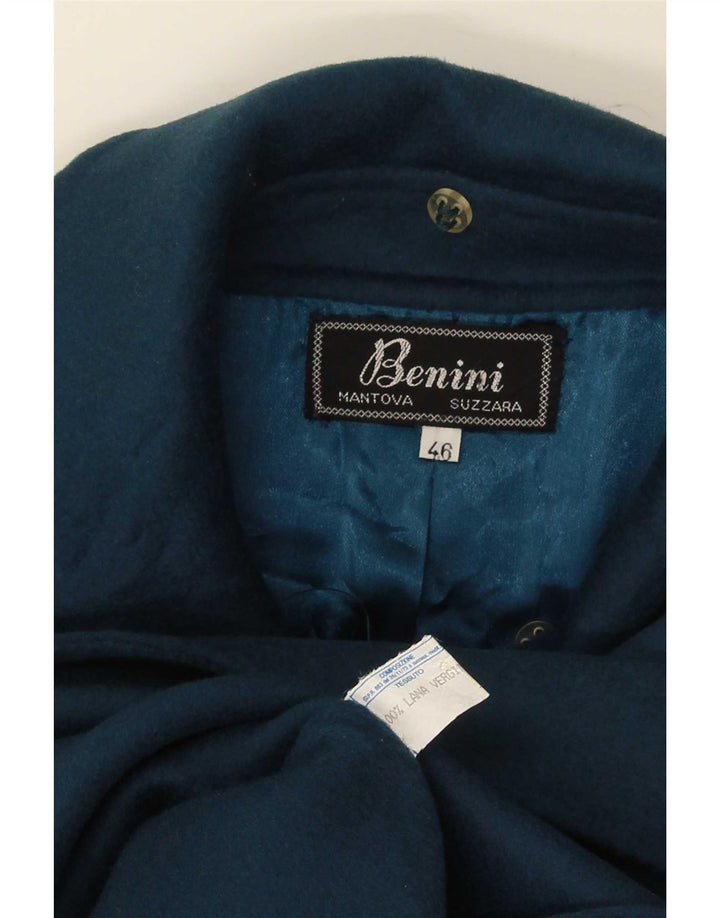 vintage Femme Pardessus IT 46 Grande Laine Bleu Marine