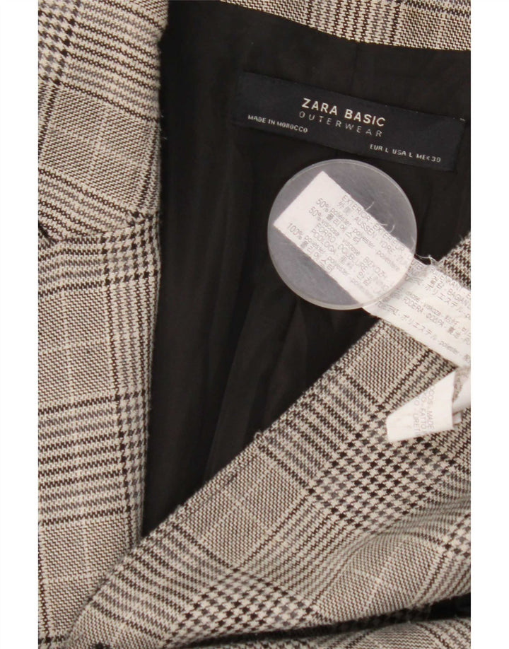 Zara Manteau croisé pour femme UK 16 Grand gris à carreaux en polyester