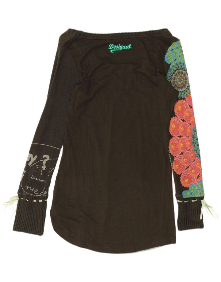 DESIGUAL Haut graphique à manches longues pour femme UK 10 Petit coton floral marron