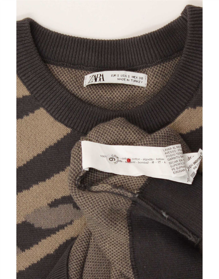 Zara Homme Sweatshirt Jumper Petit Coton Rayé Marron