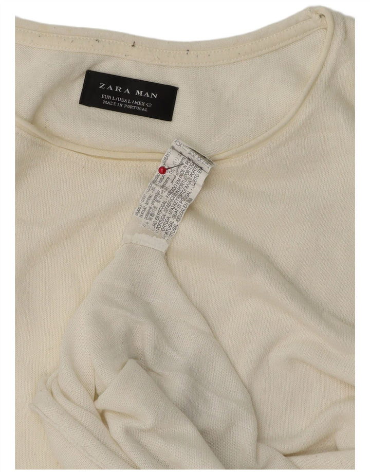 Zara Homme T-Shirt Top Large Blanc Cassé Coton