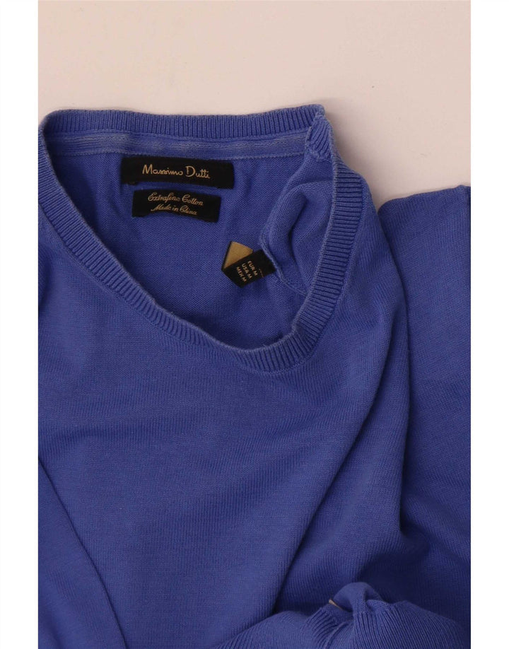 Massimo Dutti Pull à manches courtes et col rond pour homme Bleu moyen