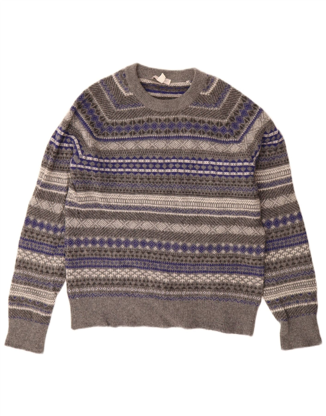 Gap Pull à col rond pour femme UK 14 Gris moyen Laine Fair Isle