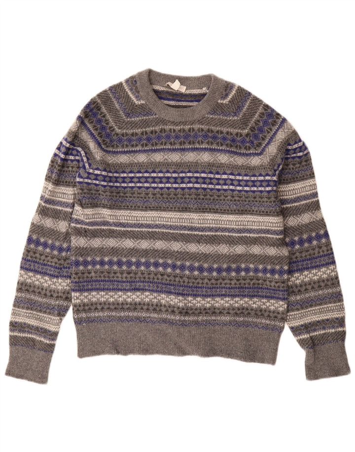 Gap Pull à col rond pour femme UK 14 Gris moyen Laine Fair Isle