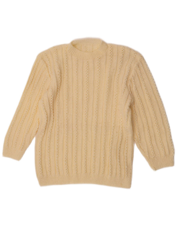 vintage Femmes 3/4 Manches Crew Neck Jumper Pull UK 12 Medium Off White