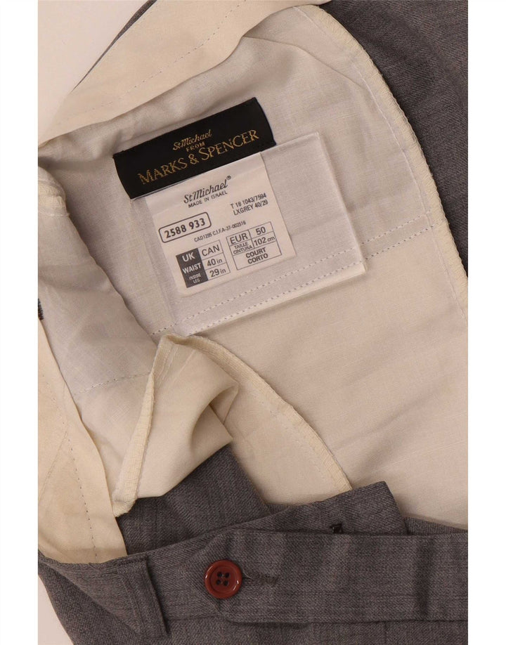 Marks & Spencer Pantalon de Costume Droit Homme W40 L29 Gris Laine