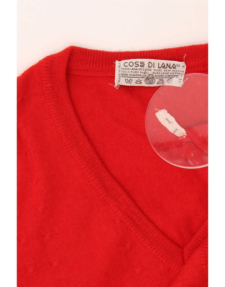 vintage Mens V-Col Jumper Pull Grande Laine Vierge Rouge