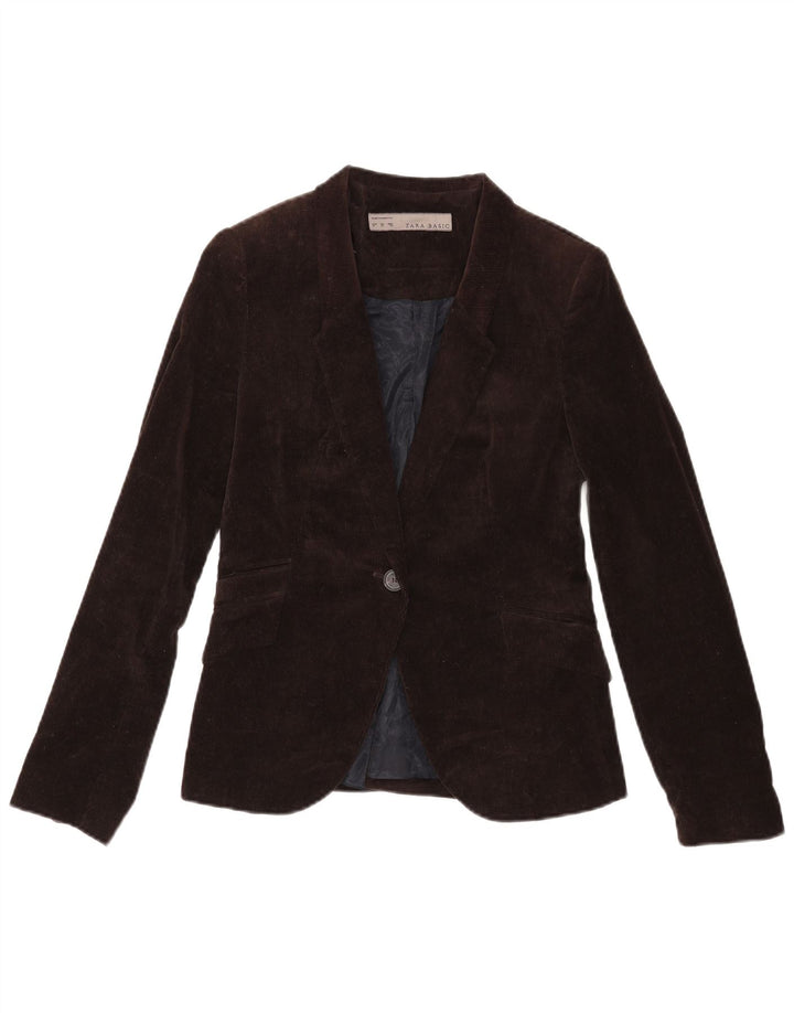 Zara Veste Blazer En Velours Côtelé 1 Bouton Femme UK 12 Acétate Marron Moyen