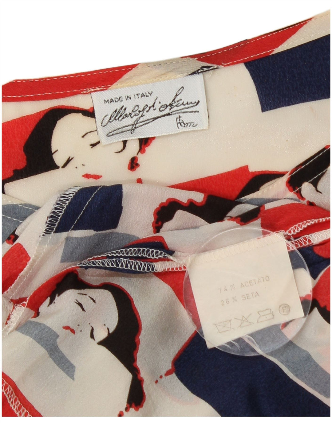 VINTAGE Womens Graphic Blouse Top UK 18 XL Acétate multicolore