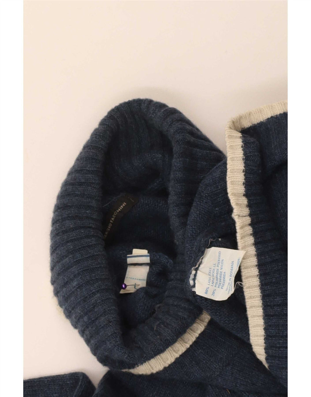 Sergio Tacchini Pull col roulé pour homme en laine bleu marine