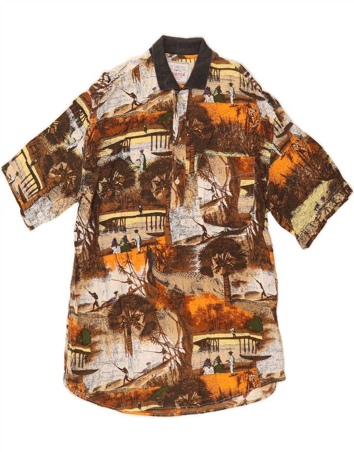 WAMPUM Mens Abstract Pattern Short Sleeve Pullover Shirt Medium Brown Vintage Wampum and Second-Hand Wampum from Messina Hembry 