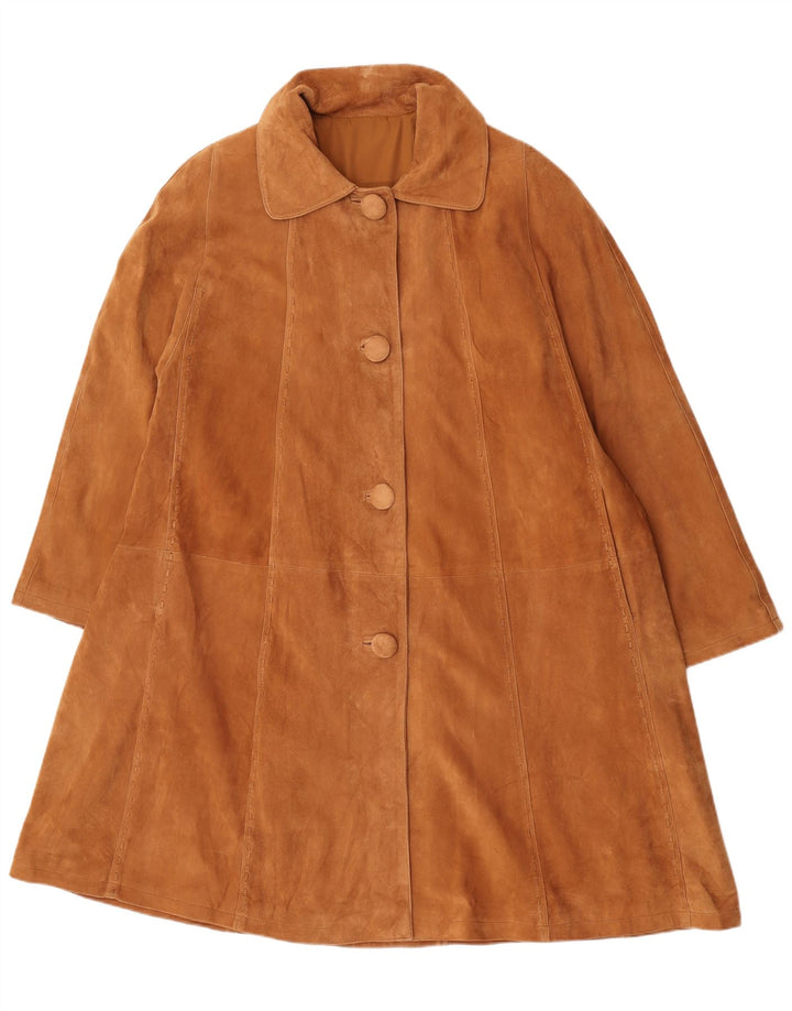 vintage Femme Daim Surdimensionné Pardessus IT 46 Grand Marron