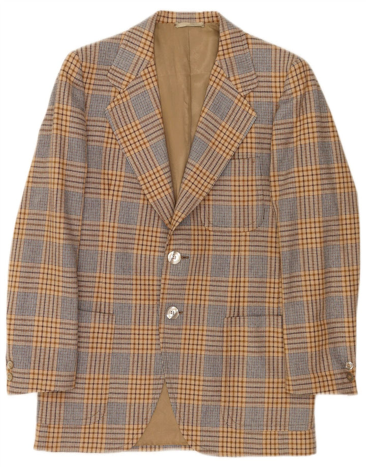 vintage Mens 2 Bouton Blazer Veste UK 36 Petit Pied-de-poule Brun