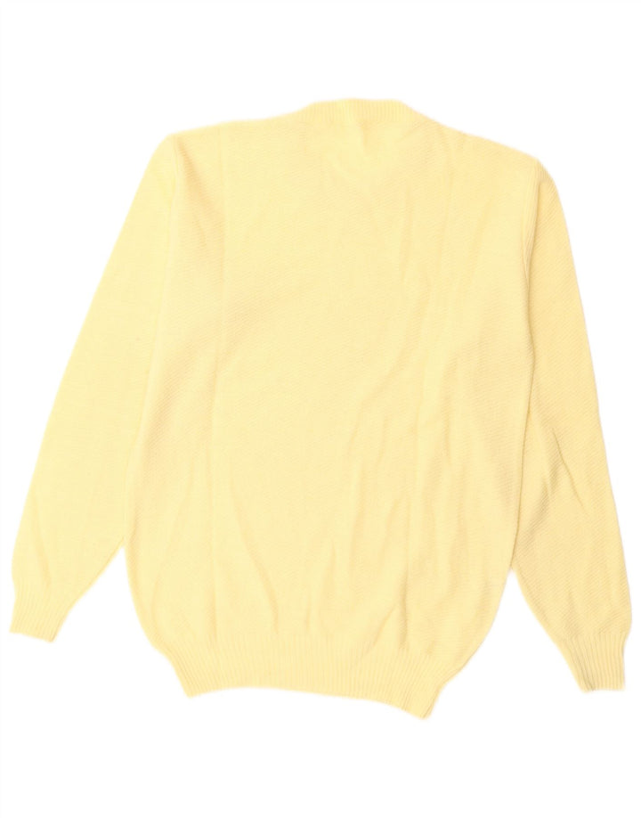 VINTAGE Femme Crew Neck Jumper Pull UK 14 Laine Jaune Moyen