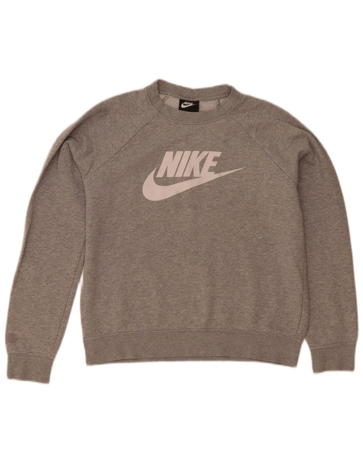 Nike Femme Sweat-shirt graphique surdimensionné UK 10 Petit Gris Moucheté
