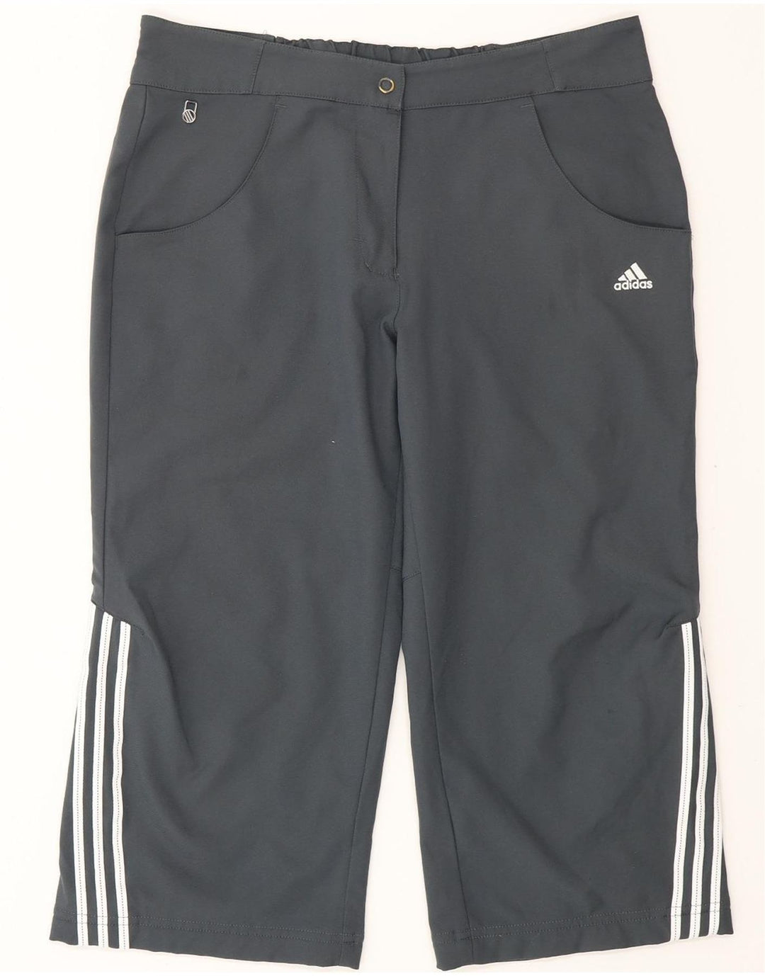 ADIDAS Pantalon Capri Droit Femme UK 10 Small W30 L19 Gris Polyester
