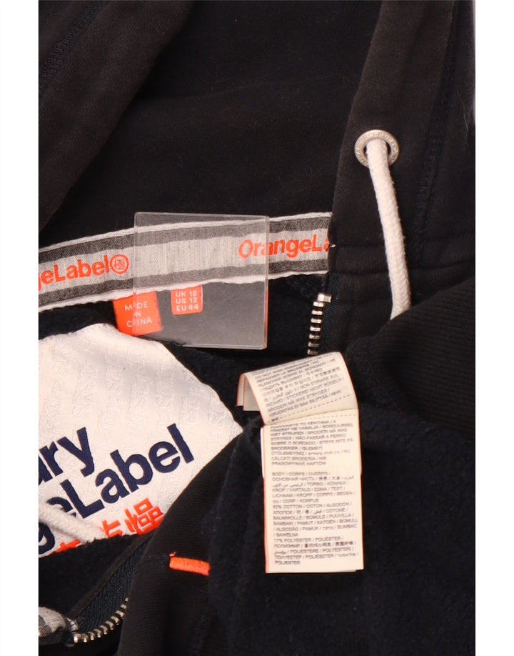 SUPERDRY Pull à capuche zippé pour femme UK 16 Large Bleu Marine Coton