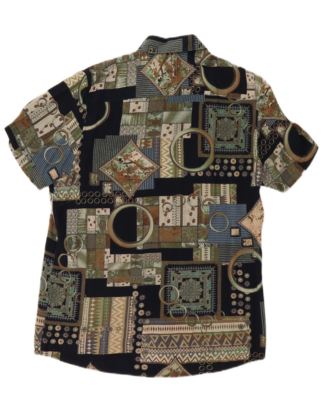 VINTAGE Chemise à Manches Courtes Homme Noir Moyen Patchwork Viscose