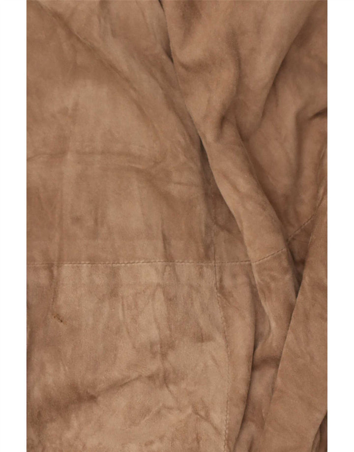 vintage Femme Suède Pardessus UK 14 Cuir Beige Moyen