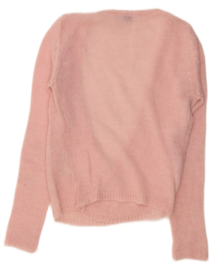 vintage Femme V-Col Jumper Pull UK 12 Rose Moyen