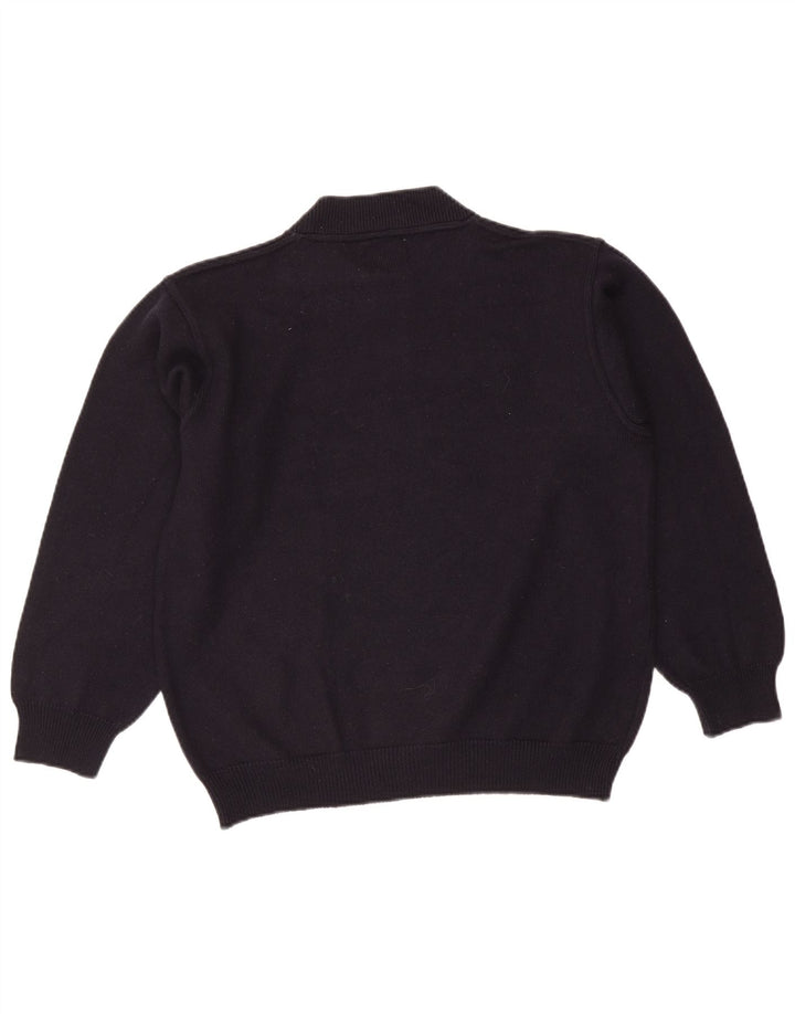 vintage Mens Graphic Turtle Neck Jumper Pull Moyen Bleu Marine Laine