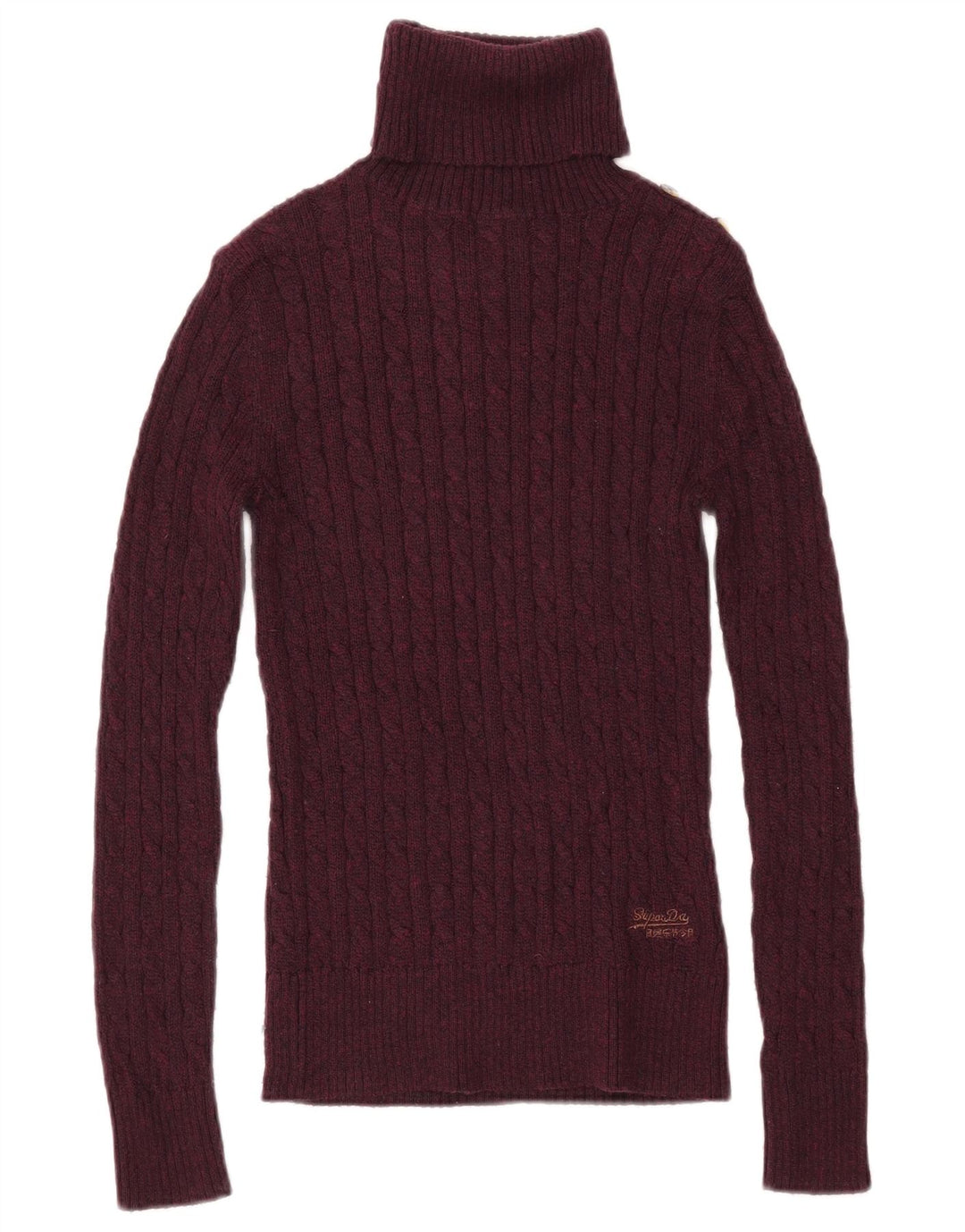 SUPERDRY Pull col roulé pour femme UK 10 Petit Coton Bordeaux